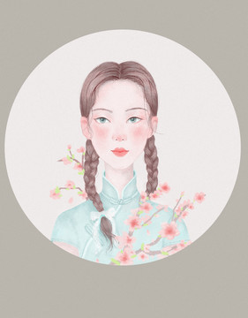 美少女动漫卡通古风头像插画