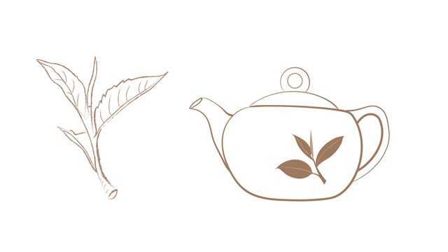 原創(chuàng)手繪茶葉茶壺線稿