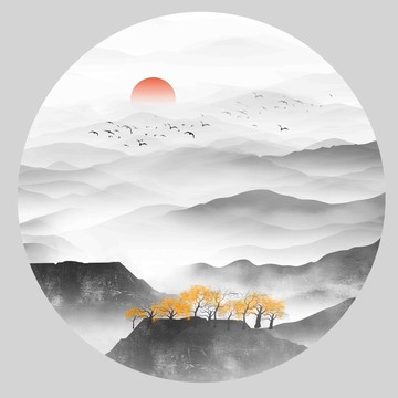 圓形水墨畫