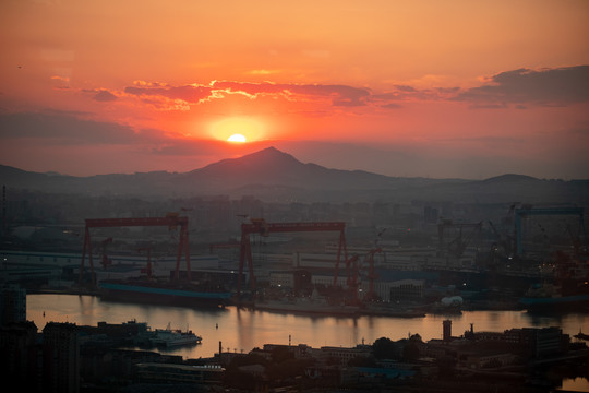 大连城市风光日落