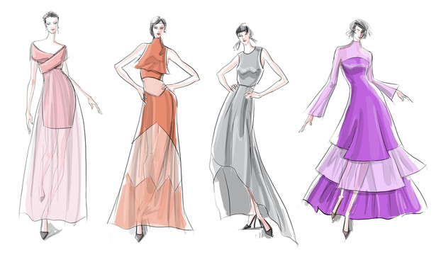 原创服装设计效果图系列女装四套