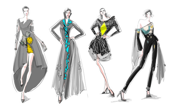 原创服装设计效果图系列4个女装