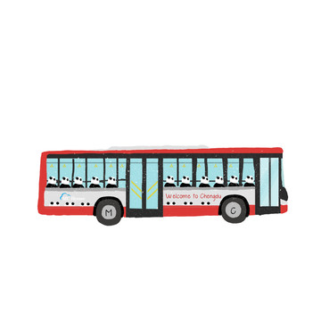 原創(chuàng)高清成都公交車(chē)插畫(huà)