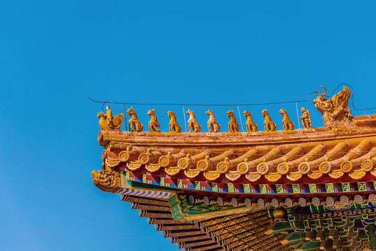 中国首都北京故宫屋顶走兽
