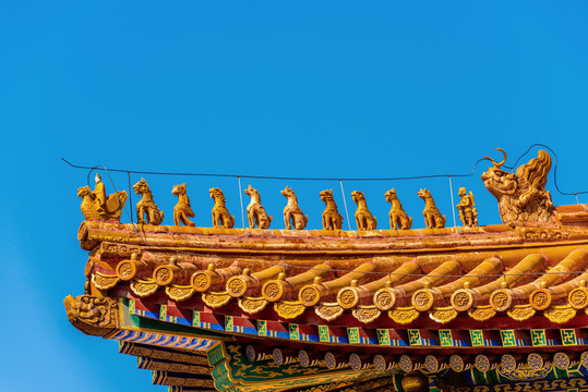 中国首都北京故宫屋顶走兽