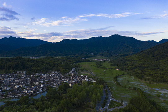 航拍安徽宏村古村