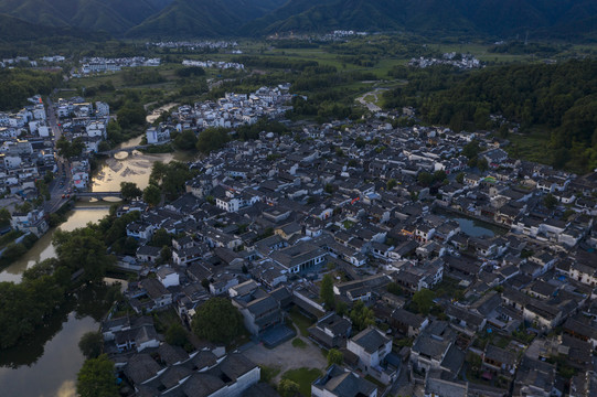 航拍安徽宏村古村