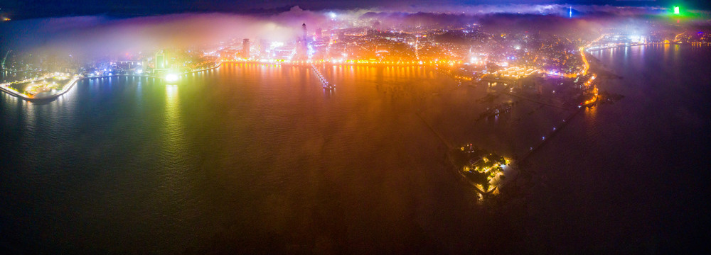 青岛夜景栈桥平流雾夜景