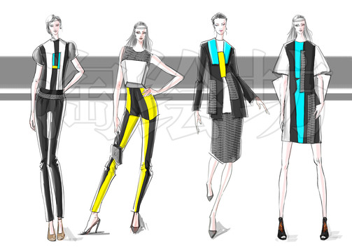 原创服装设计效果图系列4套女装