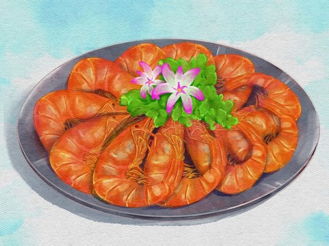 水彩美食大蝦