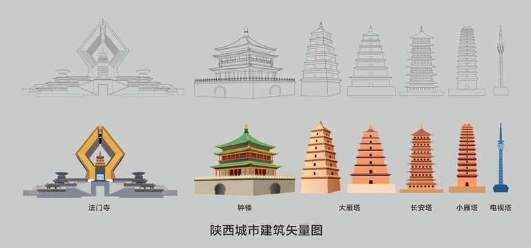 陕西城市建筑矢量图