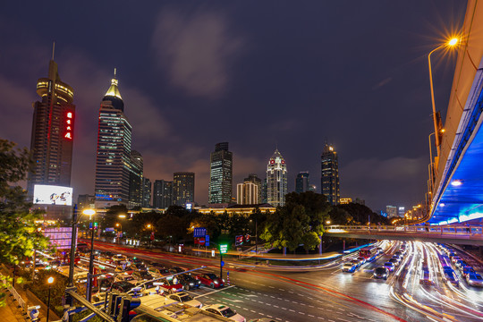 上海延安路高架淮海路建筑群夜景