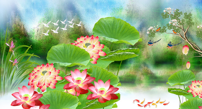 荷花背景墻