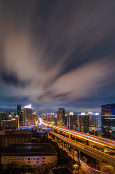 上海南北高架路夜景与浮云