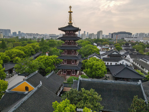 航拍苏州寒山寺