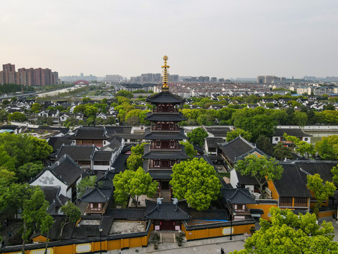 航拍苏州寒山寺