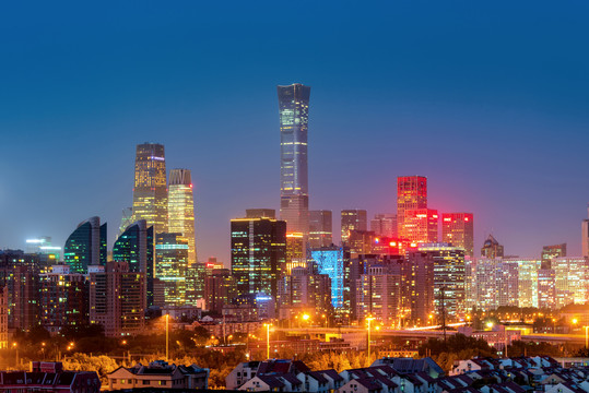 中国首都北京CBD夜景风光