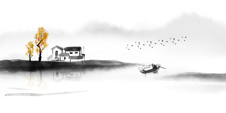 水墨風(fēng)景裝飾畫