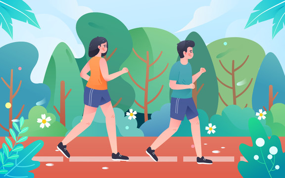 人物跑步運動健身綠色出行減肥
