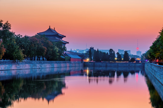 中国首都北京故宫日暮风光