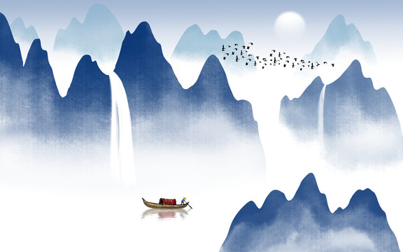 藍(lán)色山水畫
