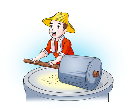 石磨面粉卡通插畫