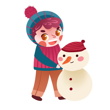 卡通堆雪人男孩插畫