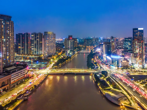 航拍宁波城市风貌夜景