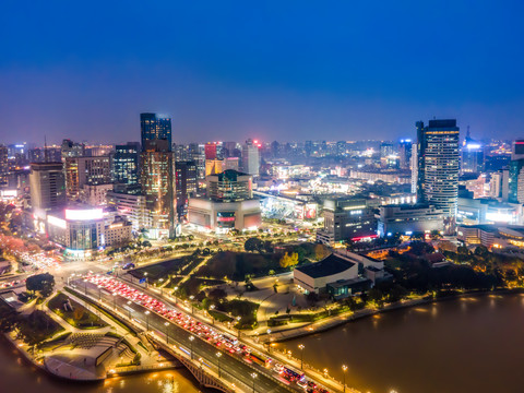 航拍宁波城市夜景