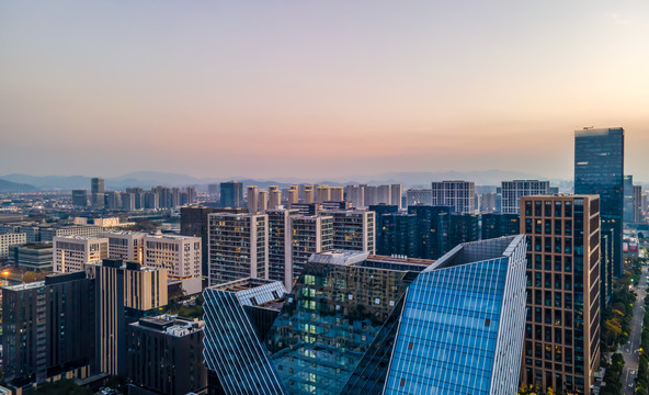 航拍浙江宁波建筑景观天际线