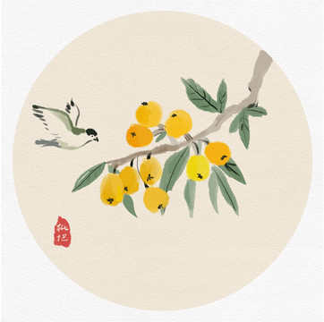 原創(chuàng)手繪國畫枇杷