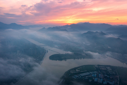 青山绿水丽水南明湖云海日出