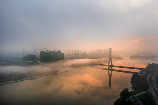 青山绿水丽水南明湖云海日出