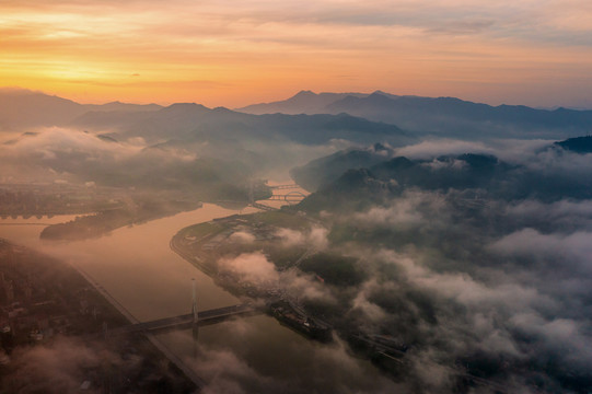 青山绿水丽水南明湖云海日出