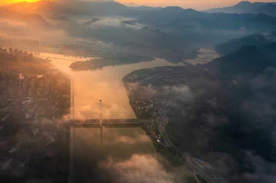 青山绿水丽水南明湖云海日出