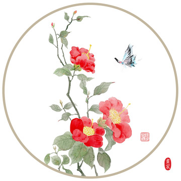 山茶花裝飾畫