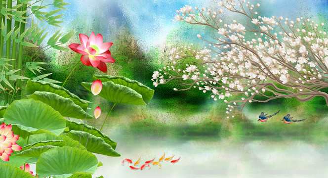 荷花背景墻