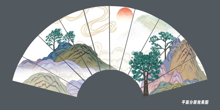 國潮扇面折扇山水