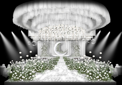白绿仪式区婚礼手绘效果图