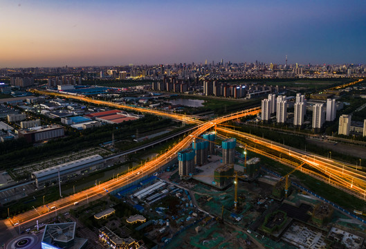 城市夜景道路交通航拍