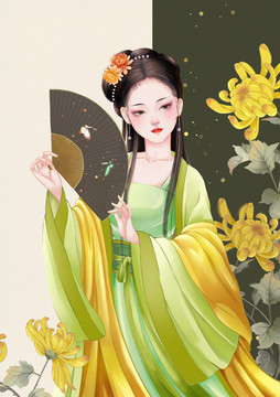 古風(fēng)插畫(huà)菊花美人