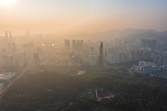 广东省深圳市福田区城市风光黄昏