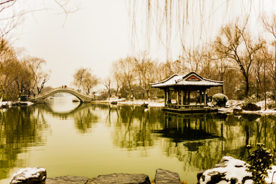 济南大明湖公园雪景