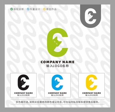 寵物店萌寵字母C貓狗LOGO