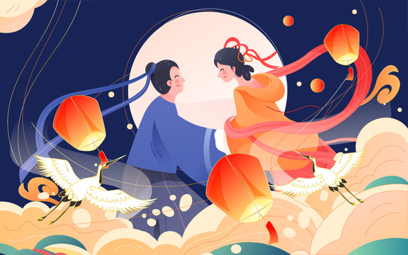 七夕情人節(jié)情侶牛郎織女海報(bào)素材