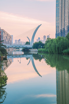武汉城市天际线和楚河大桥风光