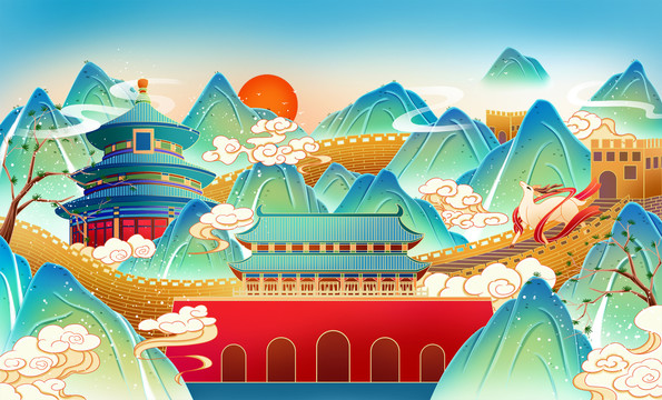 北京城市中國風(fēng)建筑插畫