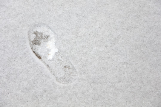 地面上刚下的雪和一个脚印