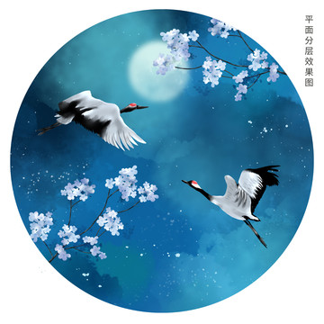手繪鶴舞九天插畫