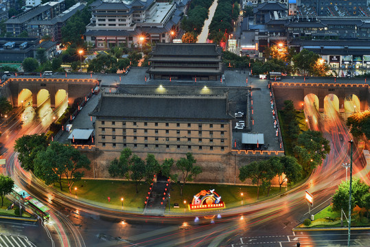 西安城墙长乐门古建筑风光夜景